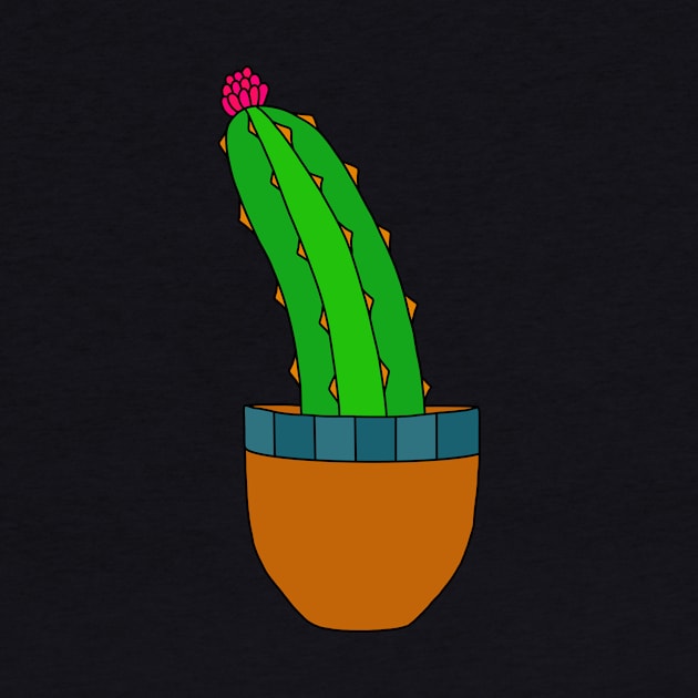 Cute Cactus Design #170: Slanted Cactus With Flower In Simple Pot by DreamCactus